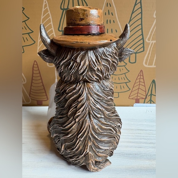 Hobby Lobby Highland Cow Figurine with Hat and Glasses - Picture 2 of 2